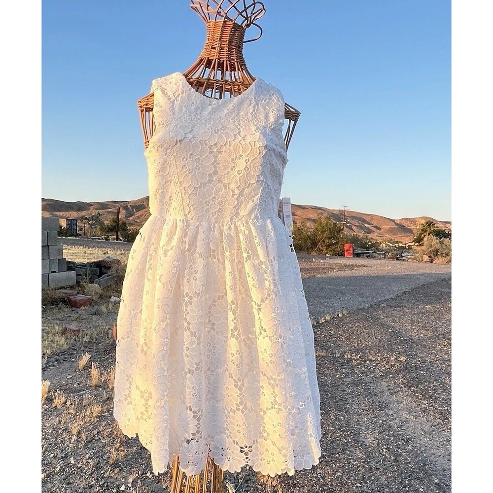 Kensie Girls White Floral Lace Fit Flare Dress Sleeveless Easter Party Size 16 - Picture 16 of 16